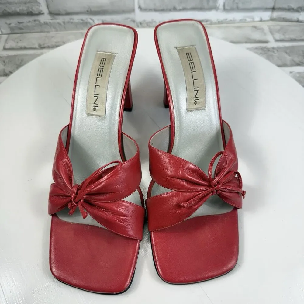 Bellini Heat Vintage Women’s Size 10 Red Leather Block Heel Bow Sexy Pump Sandal